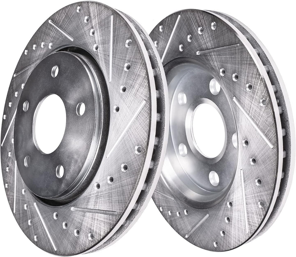 Detroit Axle - 10pc 2WD Brake Kit for 2001 2002 2003 Toyota Highlander, Drilled and Slotted Disc Brake Rotors Ceramic Brakes Pads w/Hardware Replacement: 11.65' inch Front and 11.34' inch Rear Rotors