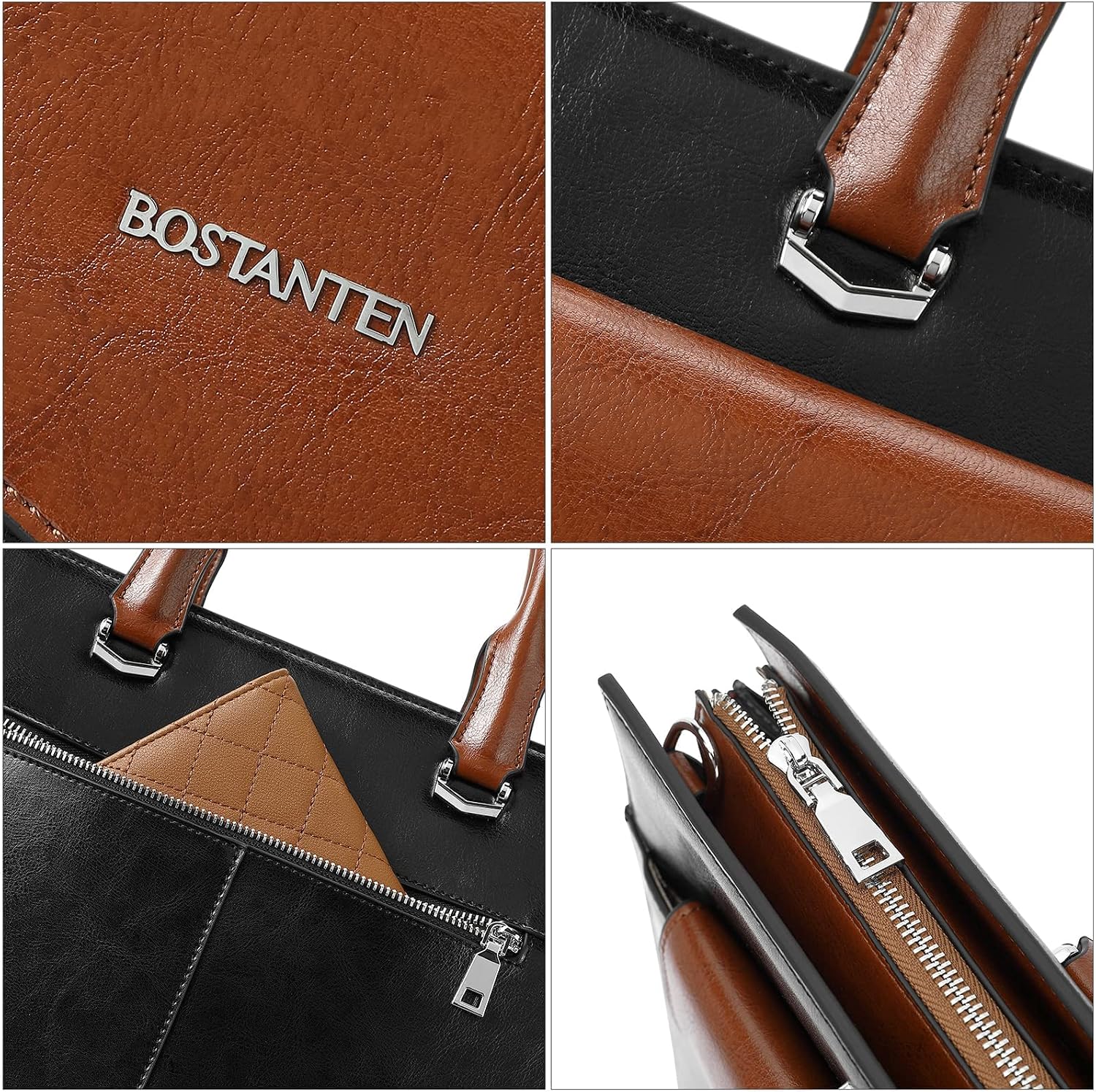 BOSTANTEN Briefcase for Women Laptop Tote 15.6 Inch Genuine Leather Handbag Work Bag Beige