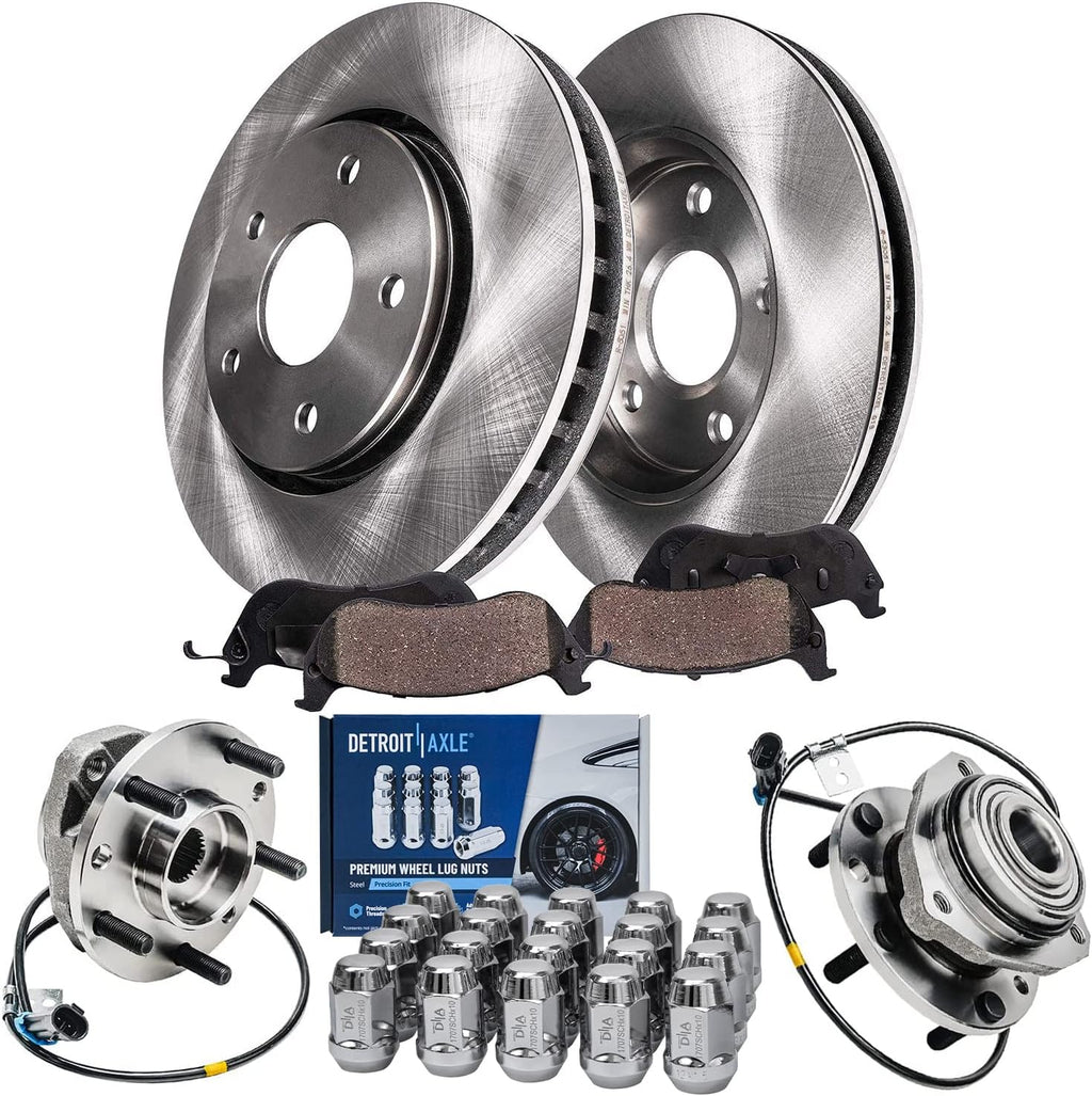 Detroit Axle - Front Disc Rotors Brake Pads Wheel Hub Bearings w/ 20pc Lug Nuts Replacement for Chevrolet Blazer S10 Oldsmobile Bravada GMC Jimmy Sonoma Isuzu Hombre - 26pc Set