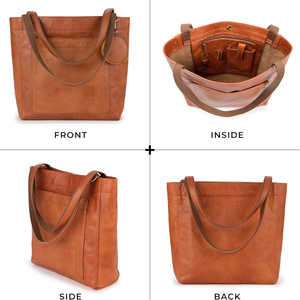 Berliner Bags Vintage Genuine Leather Tote Bag Seville, Handbag, Large Shopper for Women