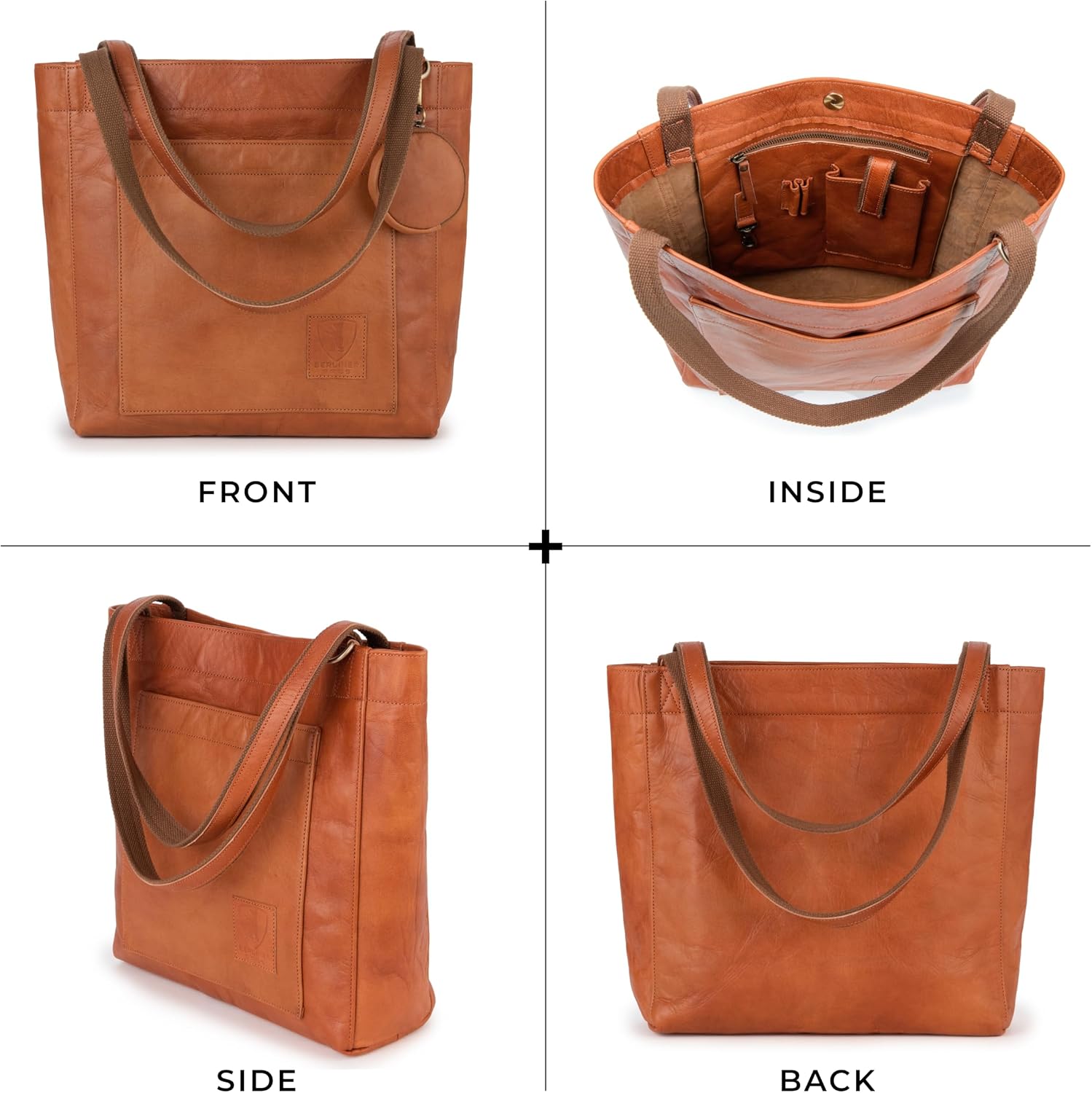 Berliner Bags Vintage Genuine Leather Tote Bag Seville, Handbag, Large Shopper for Women