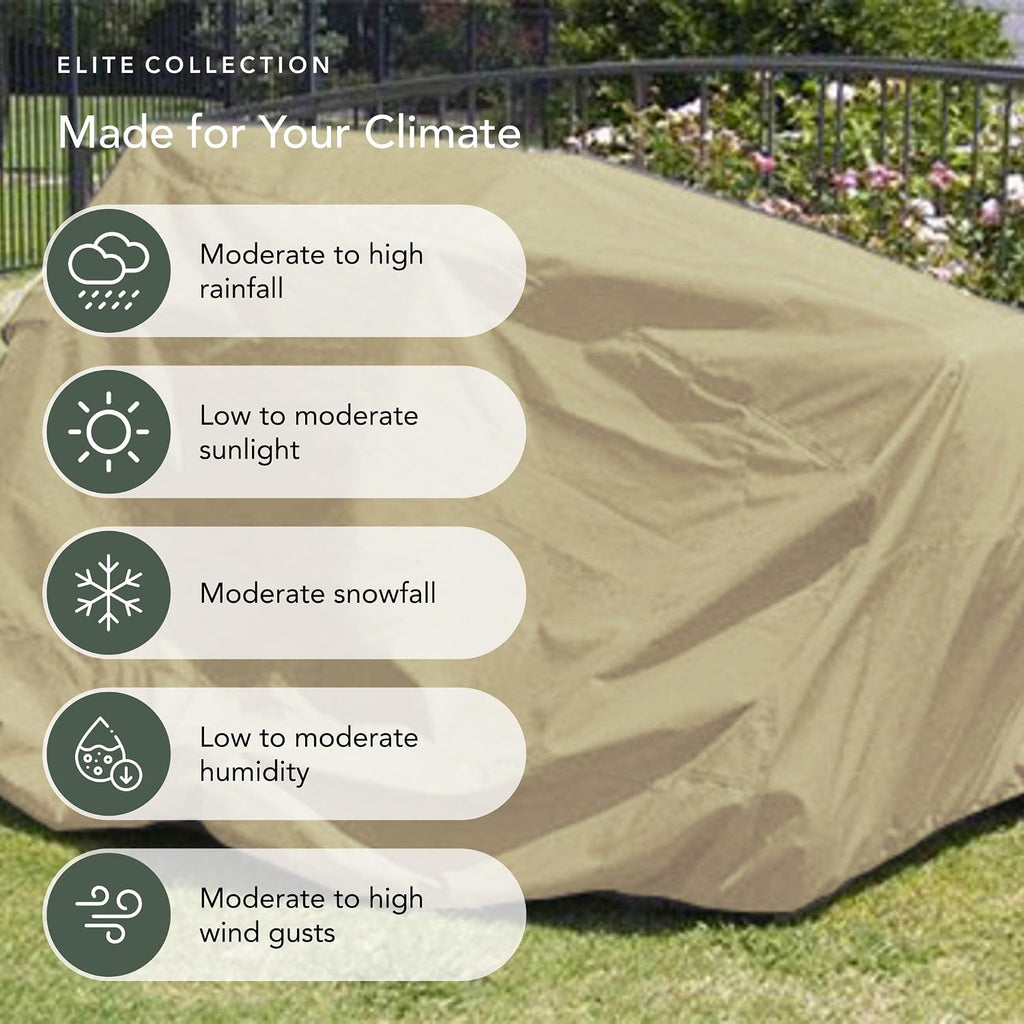 Covermates Elite Zero‑Turn and Riding Lawn Mower Cover – Heavy‑Duty Polyester All‑Weather Outdoor Protection Water‑Resistant, Drawcord, & Breathable Vent, 58W x 82D x 52H, Khaki