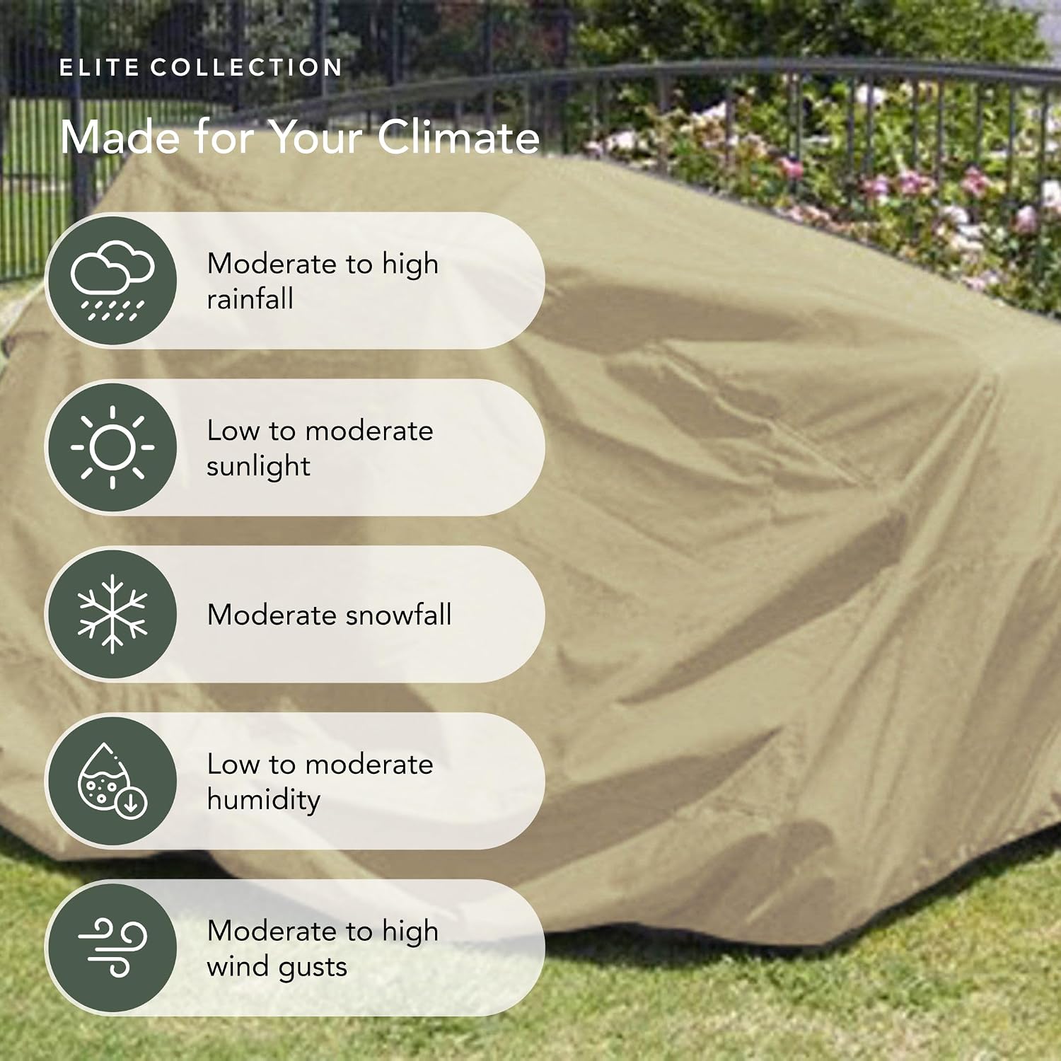 Covermates Elite Zero‑Turn and Riding Lawn Mower Cover – Heavy‑Duty Polyester All‑Weather Outdoor Protection Water‑Resistant, Drawcord, & Breathable Vent, 58W x 82D x 52H, Khaki