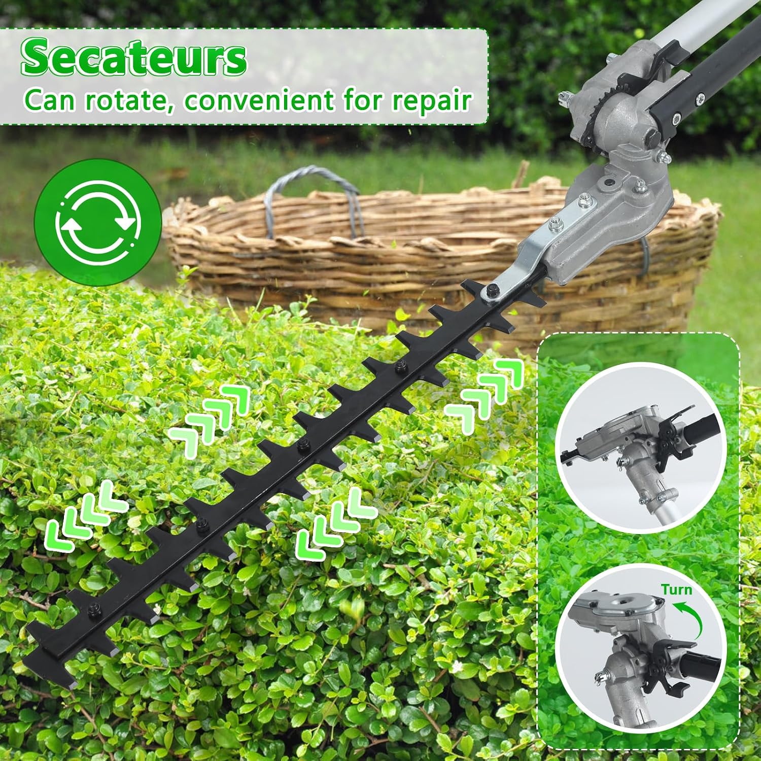 52CC 8-in-1 Gas Weed Eater 2.3KW 2-Stroke Brush Cutter, Multi-Functional Garden Trimmer Kit with Hedge Trimmer, Pole Saw, Pruner, Metal Blade, Auxiliary Wheel, 1.2L Fuel Tank for Lawn, Shrubs, Fences