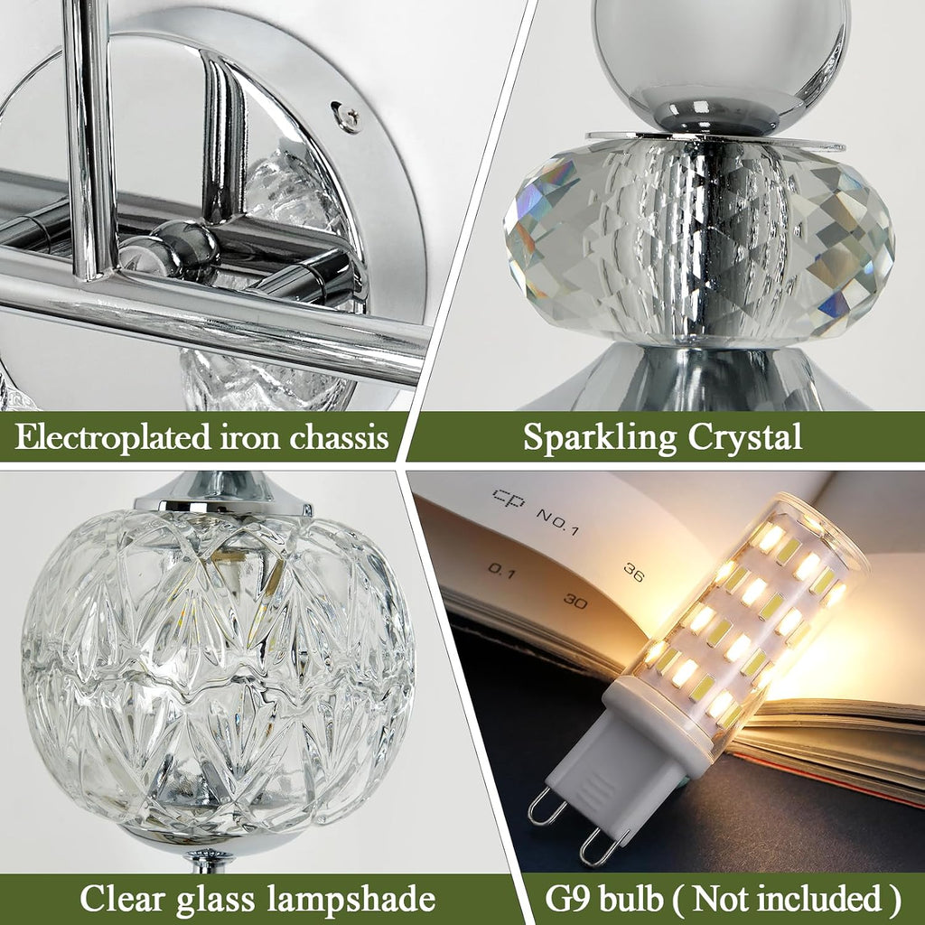 Piepooye Modern Bathroom Light Fixtures Polished Chrome Vanity Light with Glass Globe LampShade 3 Lights Mid Century G9 Bulb Wall Sconce Indoor Vanity Light Over Mirror for Bedroom Kitchen Hallway