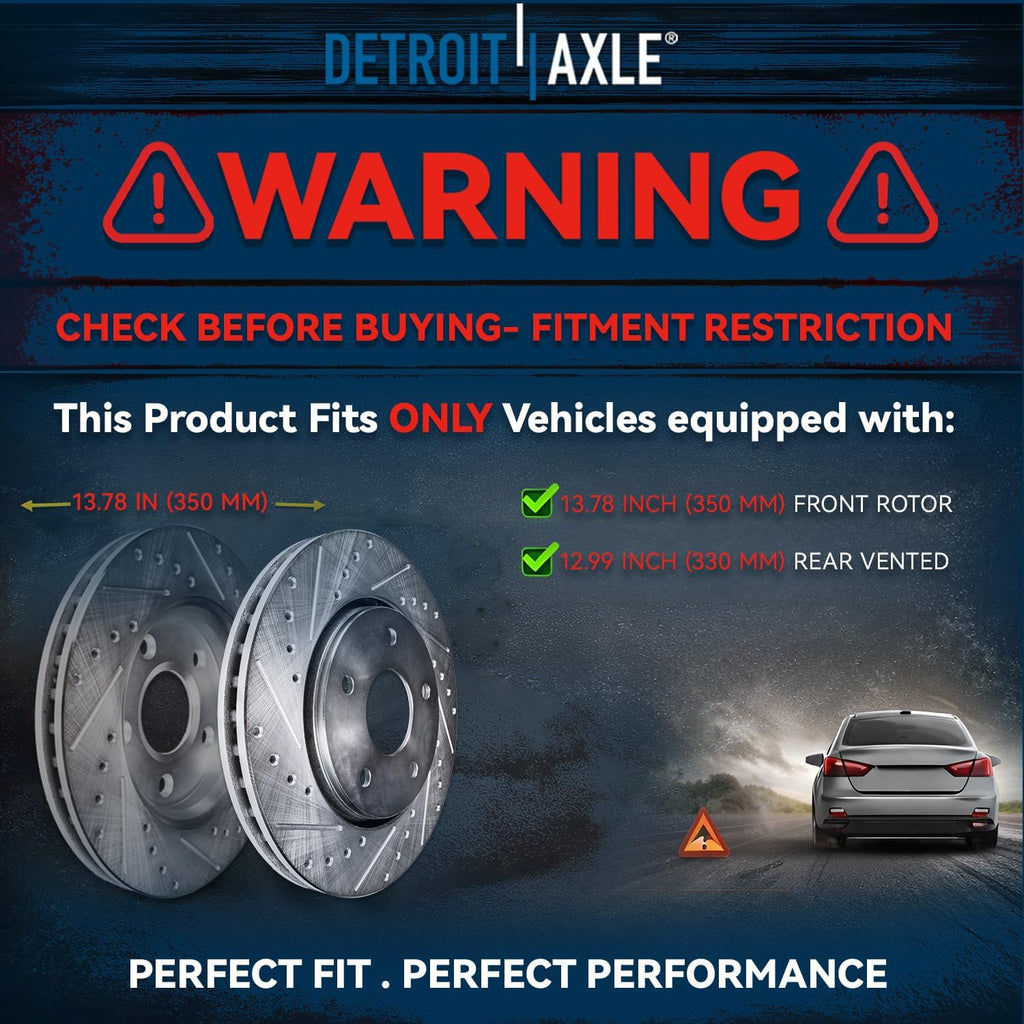 Detroit Axle - 4pc Brake Rotors for 2011-2021 Jeep Grand Cherokee 2011-2025 Dodge Durango Front Rear Disc Brake Rotors Replacement: 13.78' inch Front and 12.99' inch Vented Rear Rotor