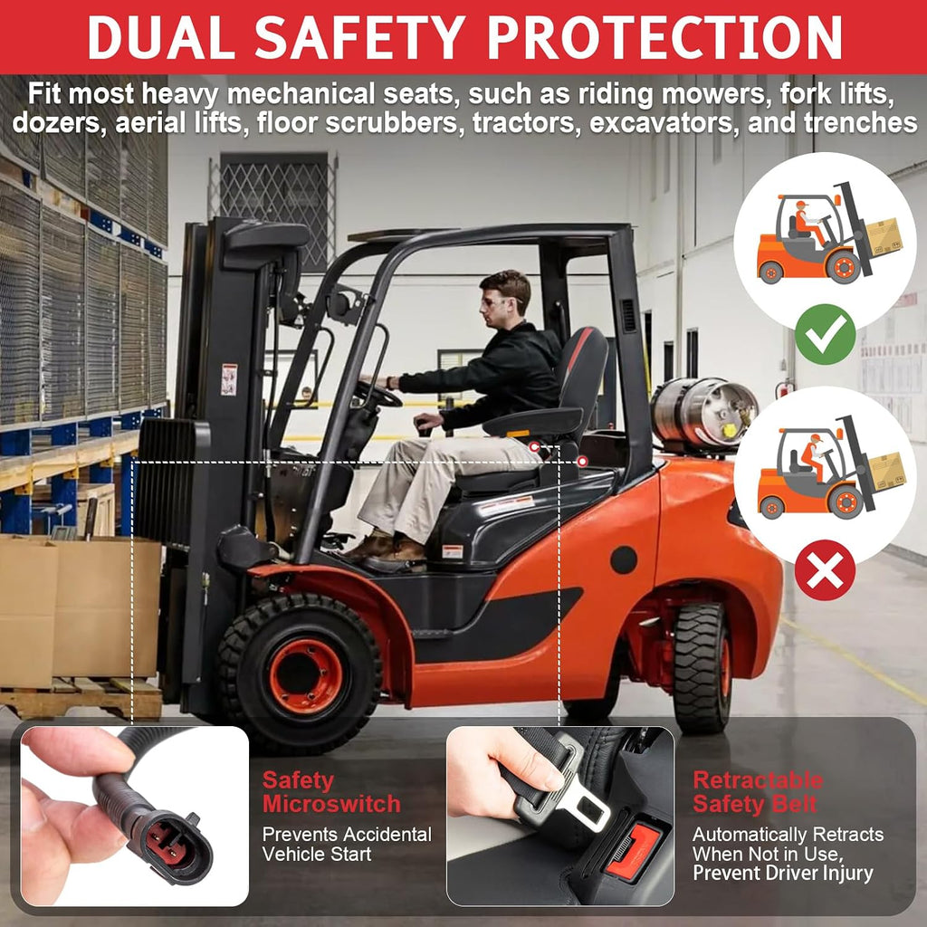 Universal Tractor Seat,Highback Low Suspension Forklift, Adjustable Backrest and Slide Rails,Adjustable Armrests Shock Absorber Heavy Duty Seat for Toro Mower Excavator Harvester