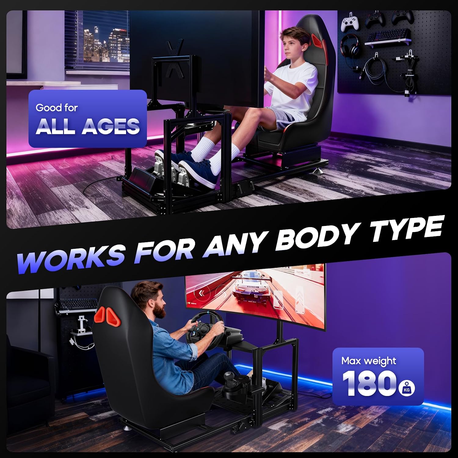 DIWANGUS Racing Simulator Cockpit with TV Mount - Foldable Wheel Stand with TV Stand and Seat, Sim Racing Stand Compatible with Logitech/Thrustmaster/MOZA/FANATEC（Electronic not included