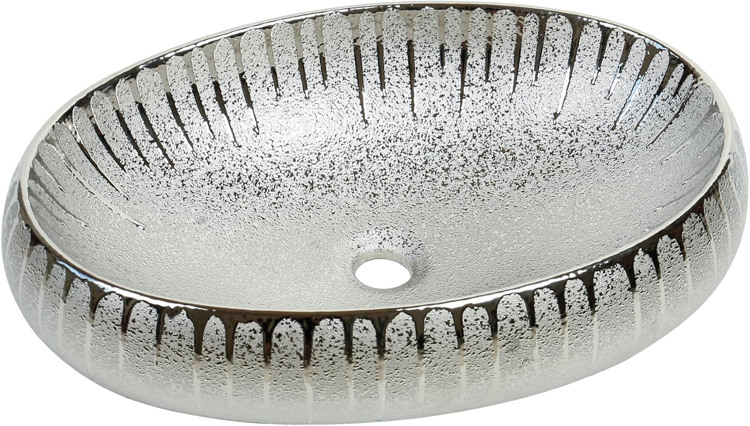 Fine Fixtures 23' x 15' Luxury Silver Vessel Bathroom Sink - Oval Ceramic Sink Bowl, Elegant Countertop Wash Basin, Perfect Sink for Vanity Top Installation