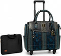 Rolling Laptop Bag for Women with Wheels & Handle Luxury Pure Leather Embossed Work Bag with Laptop Sleeve Travel Briefcase
