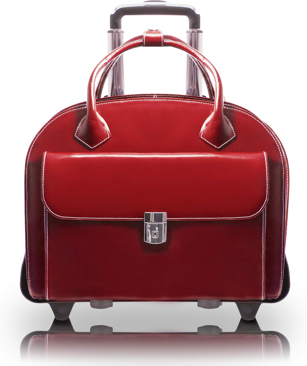 McKlein GLEN ELLYN15' Leather Detachable -Wheeled Ladies' Laptop/Computer & Tablet Business Briefcase Bag/Women's Rolling Overnight Travel Bag, Removable trolley case
