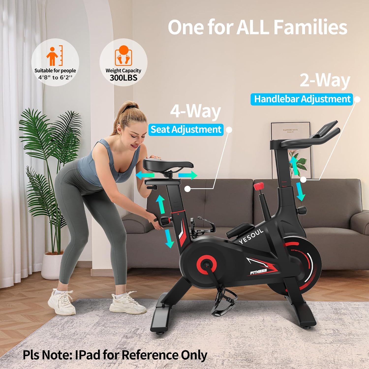 Yesoul Black Exercise Bike for Home, Low Noise Indoor Cycling Bike for Home Gym Electric Stationary Bike with Tablet Mount & Comfortable Seat Cushion for Women Apartment Workout Bike for Fitness