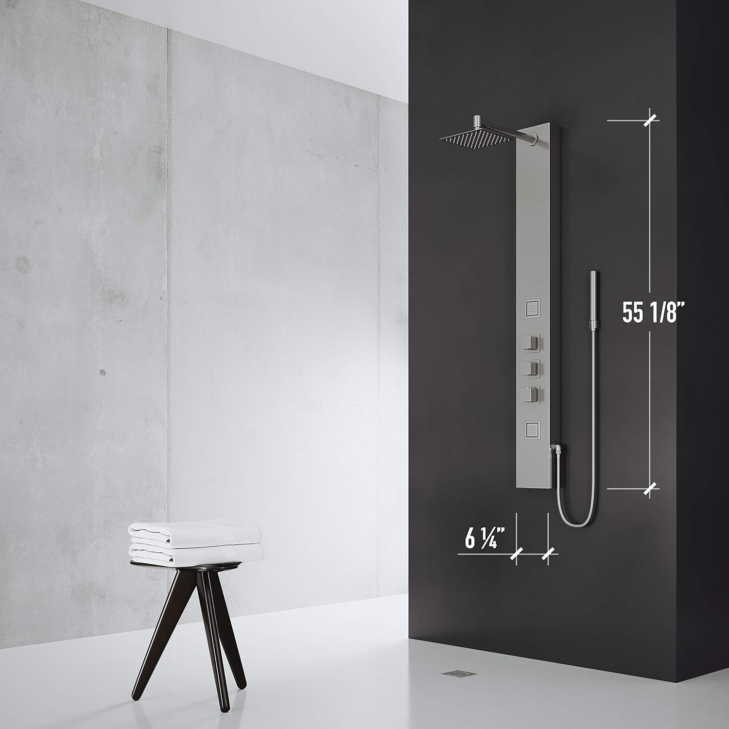 VIGO Rector 55' H x 6' W 2-Jet Shower Panel System with Adjustable Square Head and Hand Shower Wand in Stainless Steel-VG08012ST