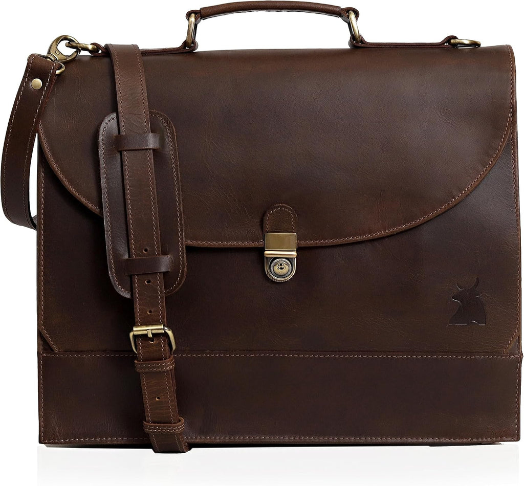 Leather Farm Messenger Bag for Men & Women 16 Inch – Premium Vintage Handmade Laptop Briefcase Satchel, Mens Leather Shoulder Crossbody Bag, Genuine Leather Computer Bag with Adjustable Strap Brown