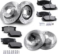 Front & Rear Drilled and Slotted Disc Brake Rotors & Ceramic Brake Pads Kit Fit for Lexus 2007-2012 ES350; for Toyota 2007-2011 Camry, 2008-2012 Avalon #31434 D1293 31433 D1212