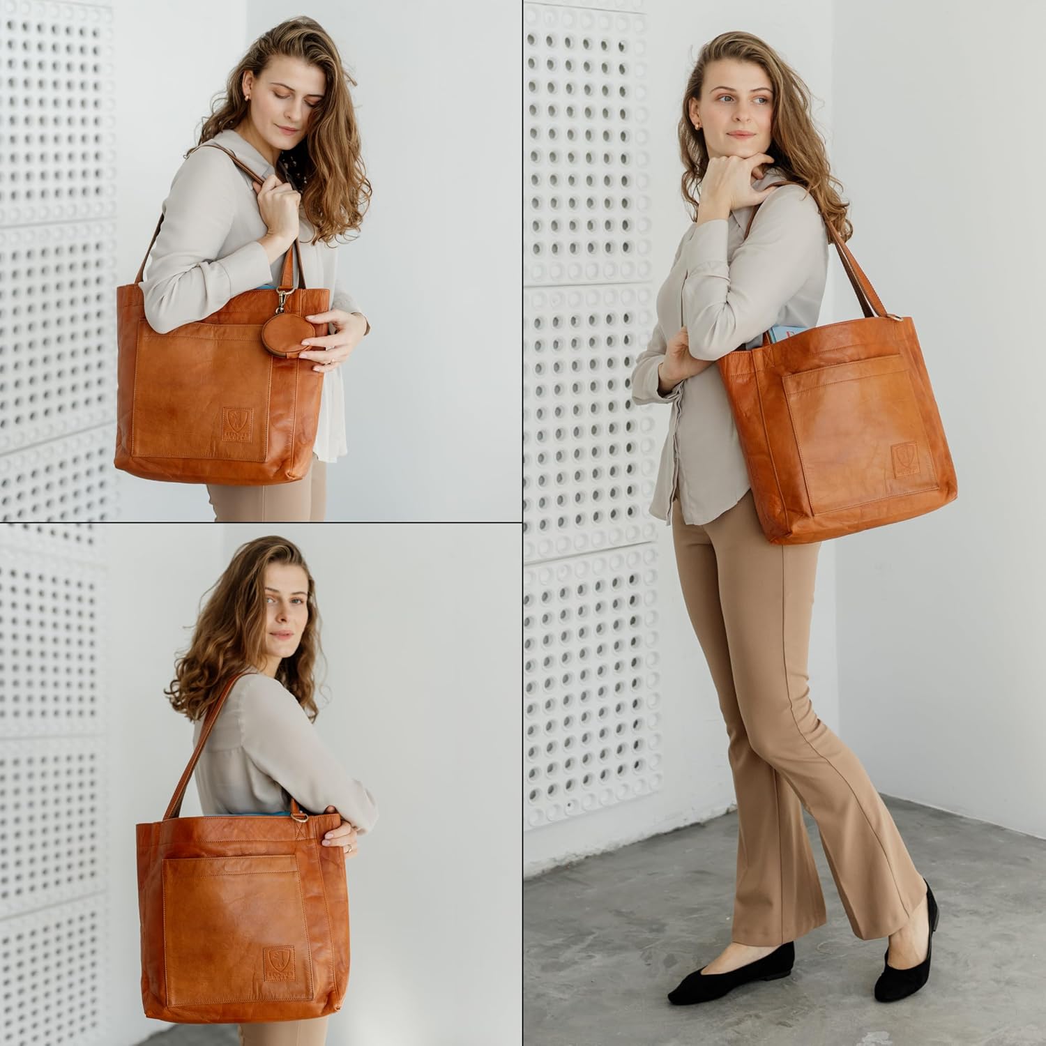 Berliner Bags Vintage Genuine Leather Tote Bag Seville, Handbag, Large Shopper for Women