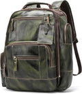 LANNSYNE Vegetable Tanned Leather Backpack for Men, 15.6' Laptop Backpack Camping Travel 24L Rucksack