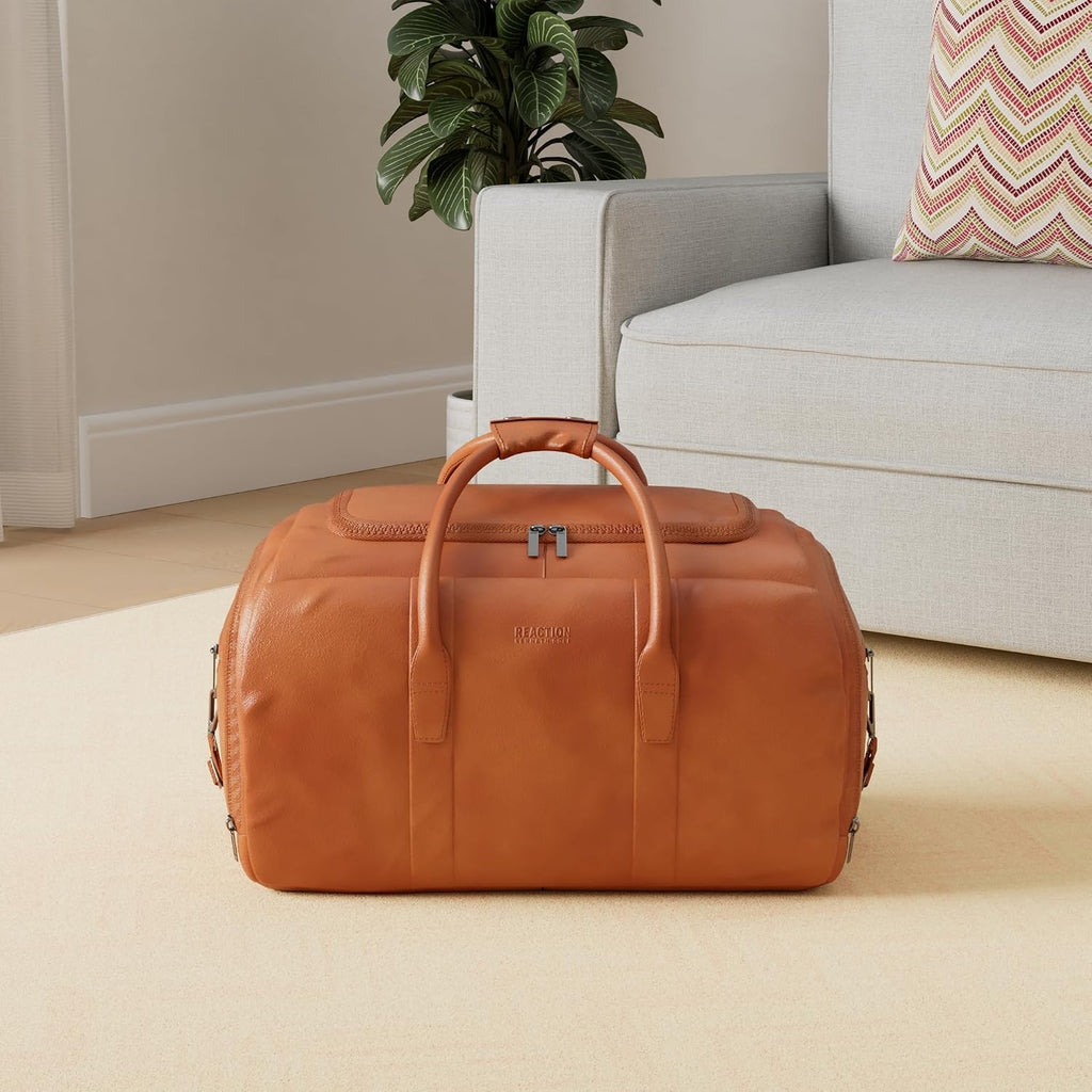 Kenneth Cole REACTION Duff Guy Colombian Leather 20' Single Compartment Top Load Travel Duffel Bag, Cognac