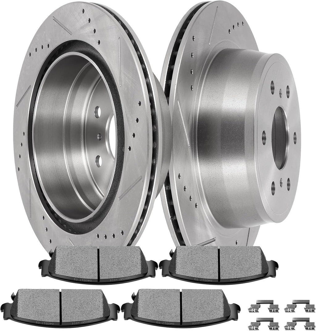 SCITOO Disc Brake Pads and Rotors Rear 13.58' Rotors Replacement 2007-2014 For Cadillac,2007-2014 For Chevrolet,2007-2014 For GMC, 6/Lugs Vented Brake Kits