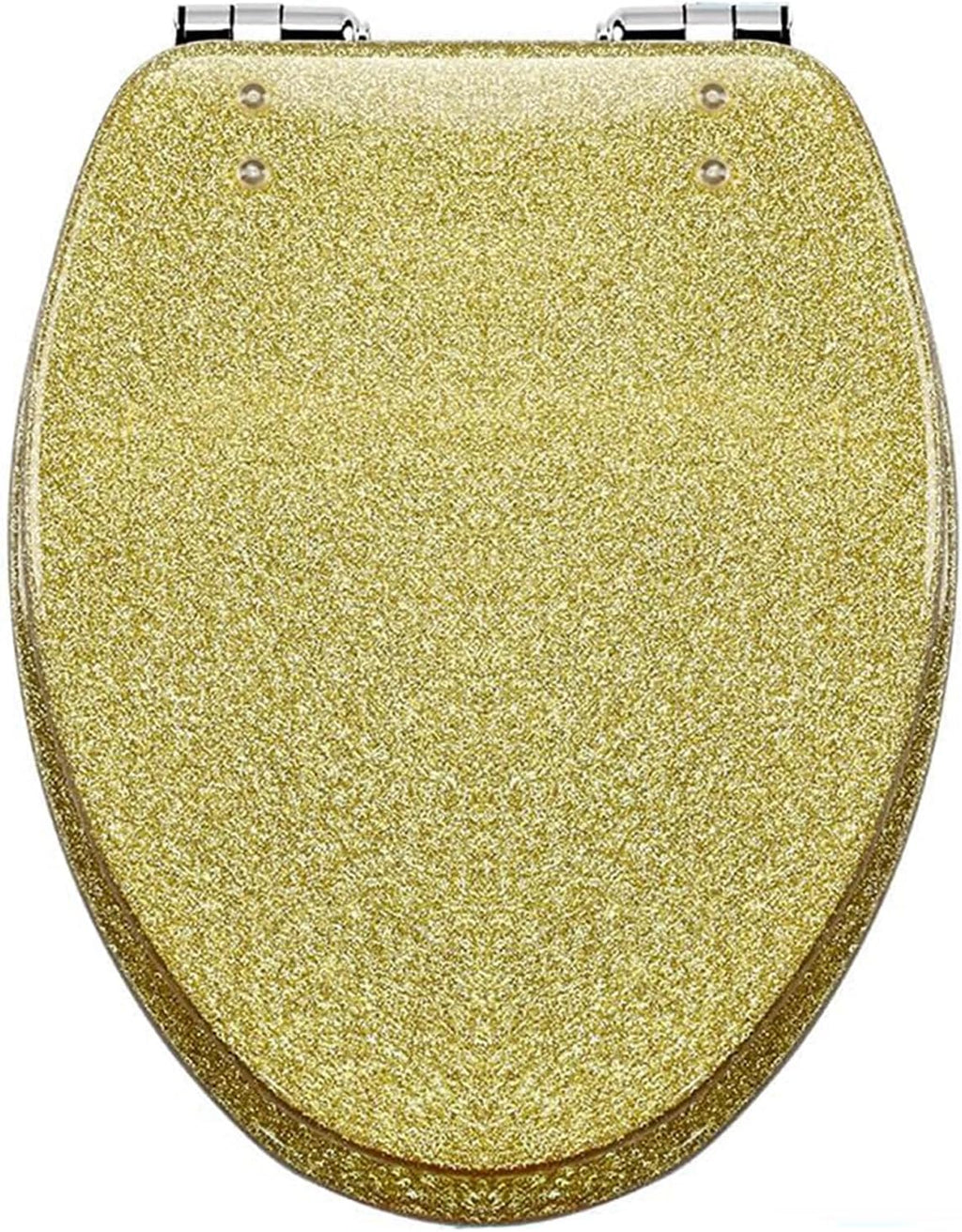 Elongated Resin Toilet Seat with Soft Close, Easy Clean & 360° Adjustable Hinges, Quick Release Heavy Duty Glitter Cover - Silver/Gold