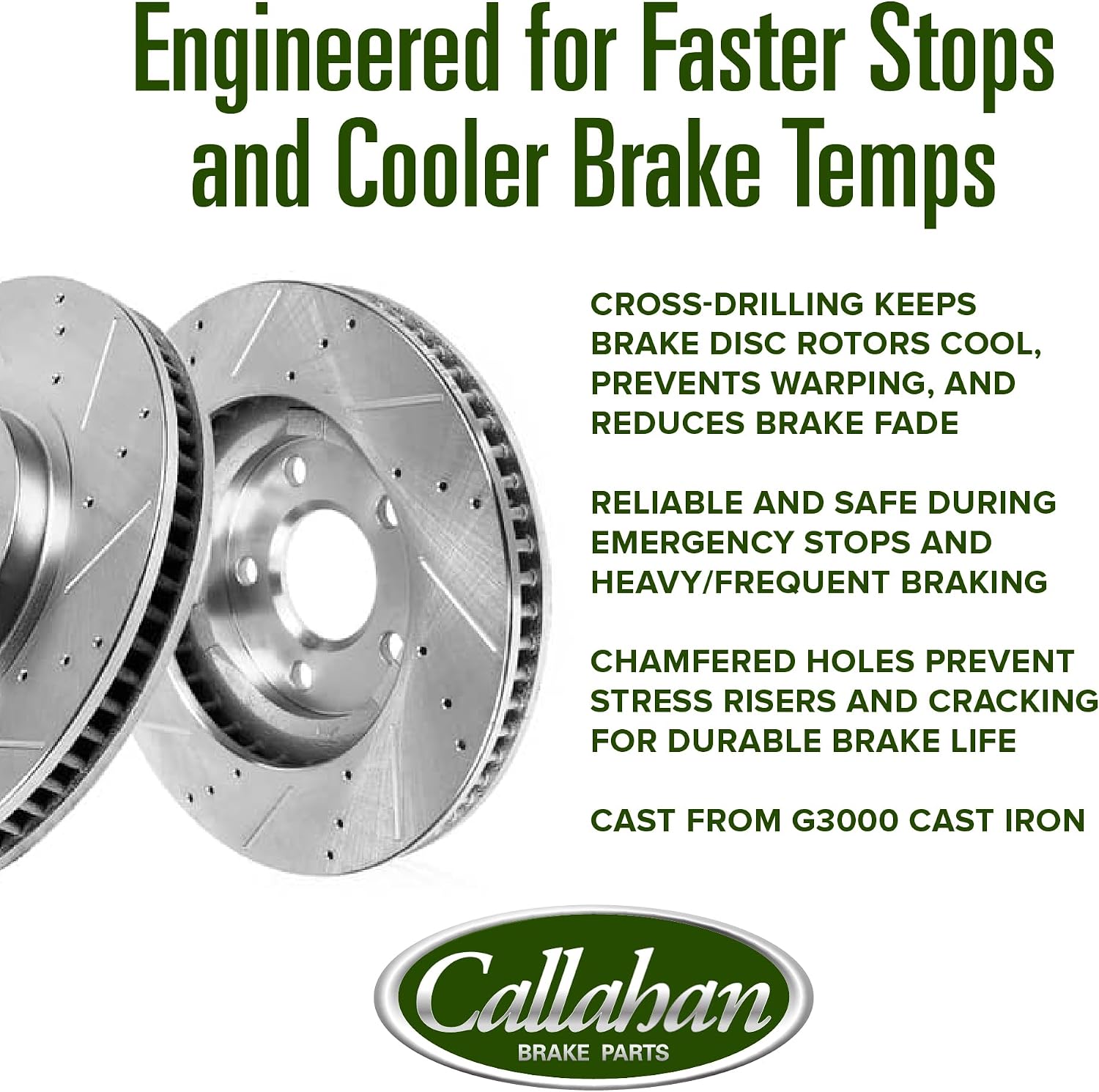 Callahan Brake Parts Front and Rear Brake Kit for 2021-2023 Dodge Durango, 2016-2022 Jeep Grand Cherokee - Drilled and Slotted Disc Rotors and Ceramic Brake Pads Replacement, CLHCKD114377
