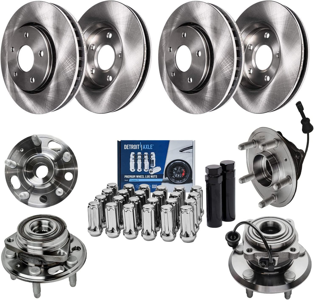 Detroit Axle - Brake Kit for 10-17 Chevy Equinox GMC Terrain, Front and Rear Disc Brake Rotors Wheel Bearings Hubs Wheel Lug Nuts Socket Keys 2010 2011 2012 2013 2014 2015 2016 2017 Replacement