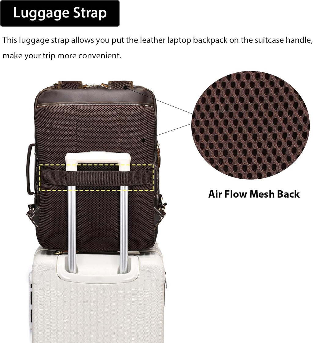 LANNSYNE Vintage Genuine Leather Backpack For Men, 2 in 1 Expandable Briefcase Fits 17'' Laptop Crossbody shoulder Bag Business/Travel Rucksack