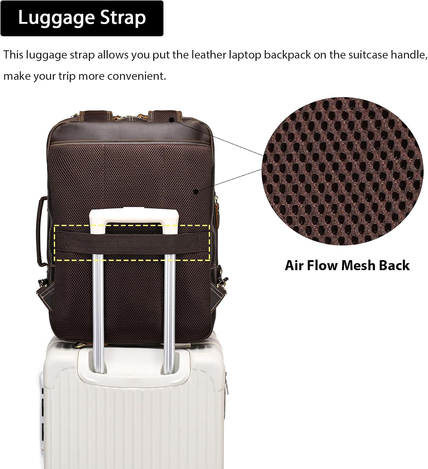 LANNSYNE Vintage Genuine Leather Backpack For Men, 2 in 1 Expandable Briefcase Fits 17'' Laptop Crossbody shoulder Bag Business/Travel Rucksack