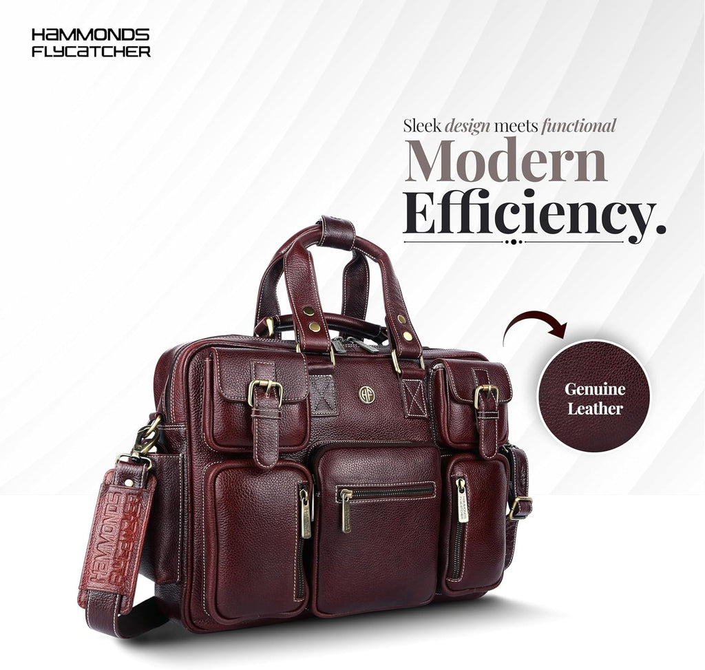 HAMMONDS FLYCATCHER Genuine Leather Laptop Bag for Men, Padded 15.6' Laptop Sleeve, Leather Messenger Bag for Men Briefcases