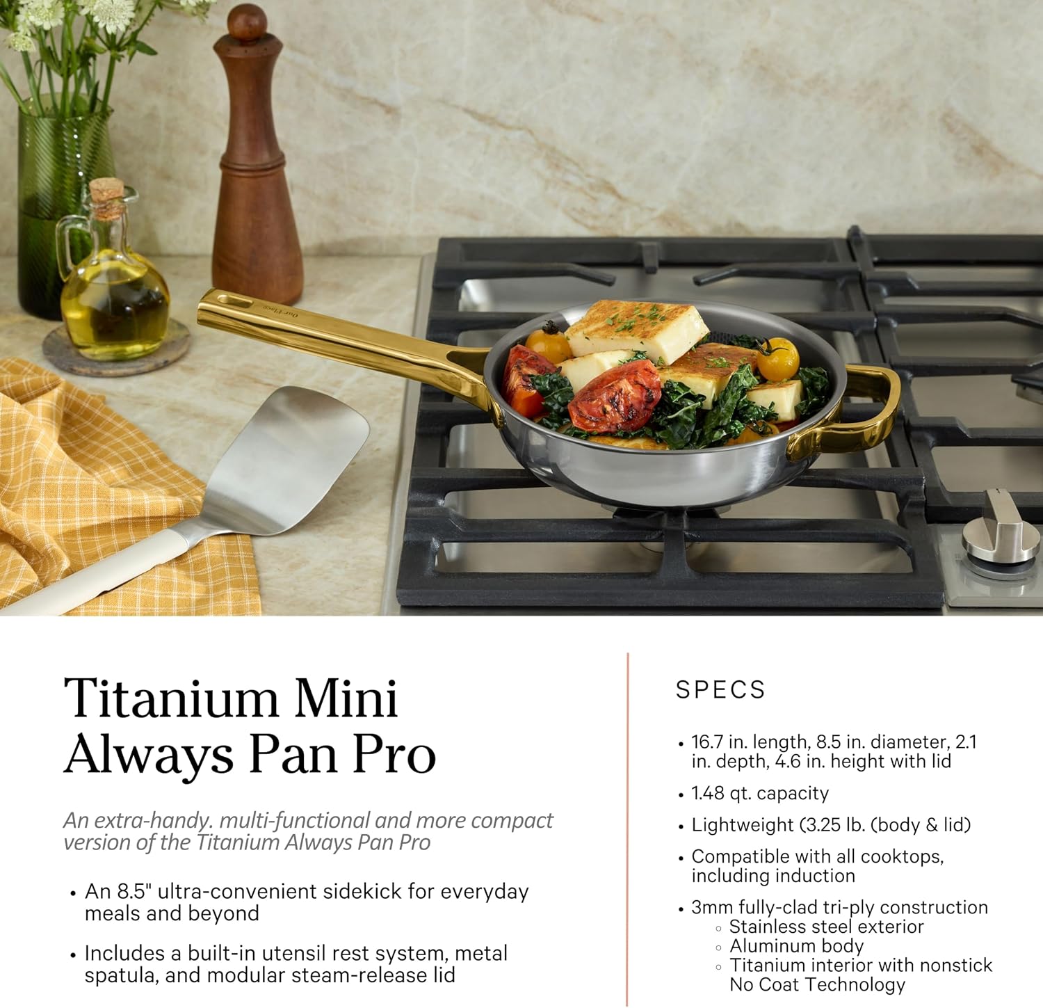 Our Place Titanium Pro Cookware Set | 10-Piece Pots and Pans Set with Always Pan Pro, Perfect Pot Pro & Minis | Non-Toxic No-Coating Nonstick | Induction & Oven-Safe up to 750°F | Gold