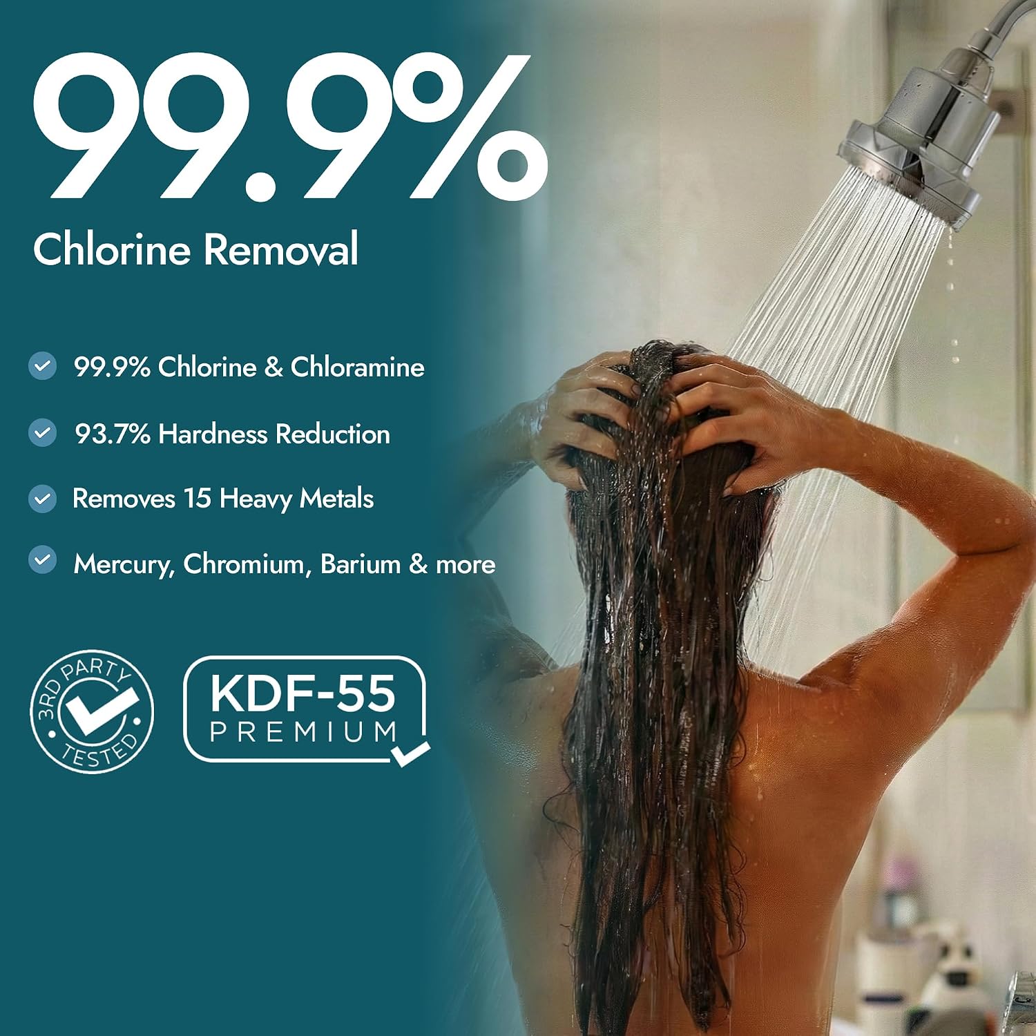 Aspen Filtered Shower Head for Healthy Hair & Skin | Removes Chlorine, Hard Water & Heavy Metals | High Pressure Shower Head with Filter | Water Softener | KDF-55