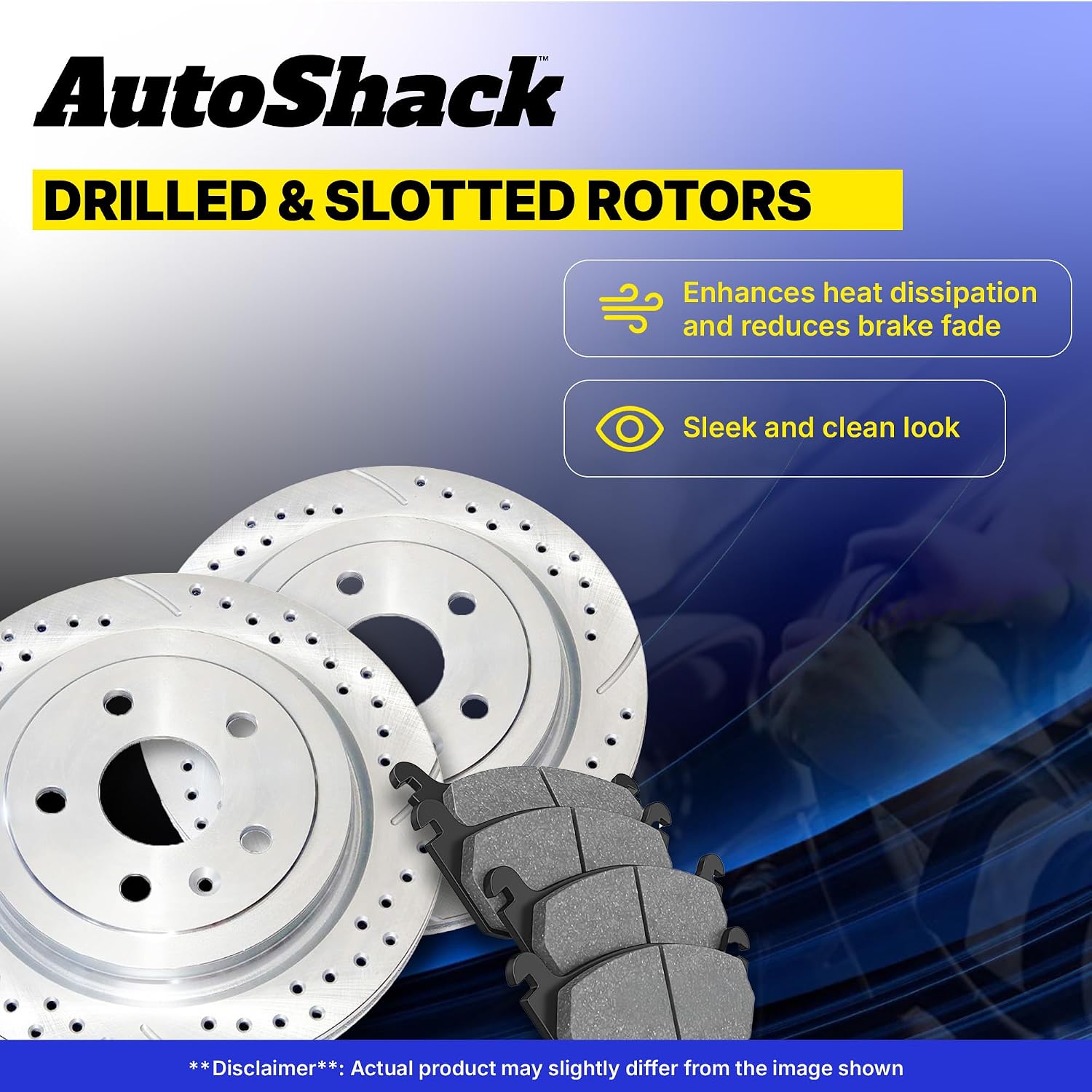 AutoShack Front & Rear Brake Rotors & Premium Pads for Chevrolet, Silverado 2500 HD 2001-2010, 4WD RWD V8 6.0L 6.6L 8.1L - Coated Drilled & Slotted - Silver Matte Finish - TurboGuard
