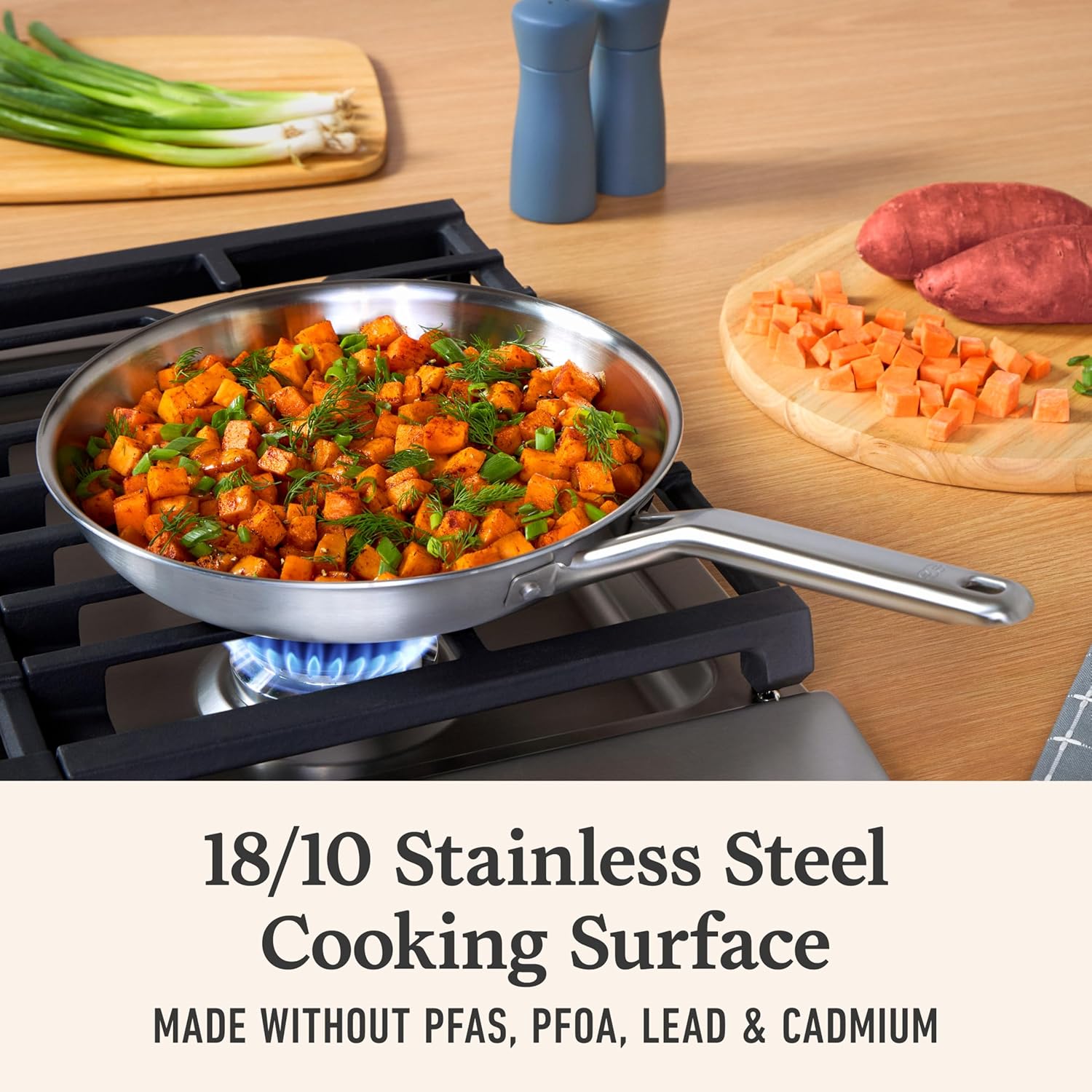 Calphalon Brushed 3-Ply Stainless Steel Cookware Set w/Turbo Heat Tech 10 Piece Includes Frying Pans, Pots and Pans Set, Induction, Oven Safe 450F, Brushed Stainless Silver