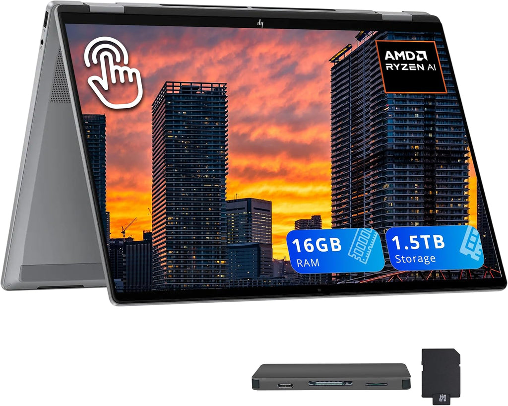 HP OmniBook X Flip 2-in-1 16' 2K Touch-Screen Laptop, AMD Ryzen AI 5 340, 16GB RAM, 1.5TB Storage (512GB SSD+1TB Docking Station), Copilot+ PC, Backlit Keyboard, 5MP IR Camera, Win 11, Silver