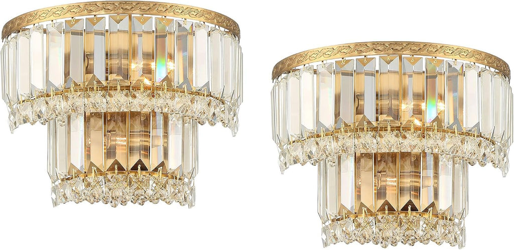 Vienna Full Spectrum Magnificence Modern Wall Light Sconces Set of 2 Gold Hardwired 10' Fixture Demilune Clear Crystal for Bedroom Bathroom Bedside Vanity Reading Living Room Hallway House Home