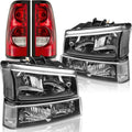 Headlights and Taillights Assembly Combo Kits for 2003-2006 Chevy Silverado 1500 2500 3500 & 2007 Chevy Silverado Classic Head Lamps/Red Rear Tail Brake Signal Lights Replacement (LH RH),Black Clear