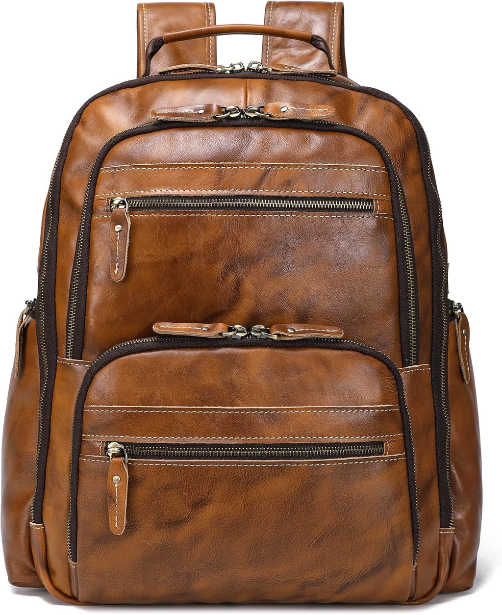 LANNSYNE Vintage Full Grain Leather Backpack For Men, 17.3'' Laptop Bag Causal Rucksack Shoulder Bag Overnight For Business/Travel/Camping