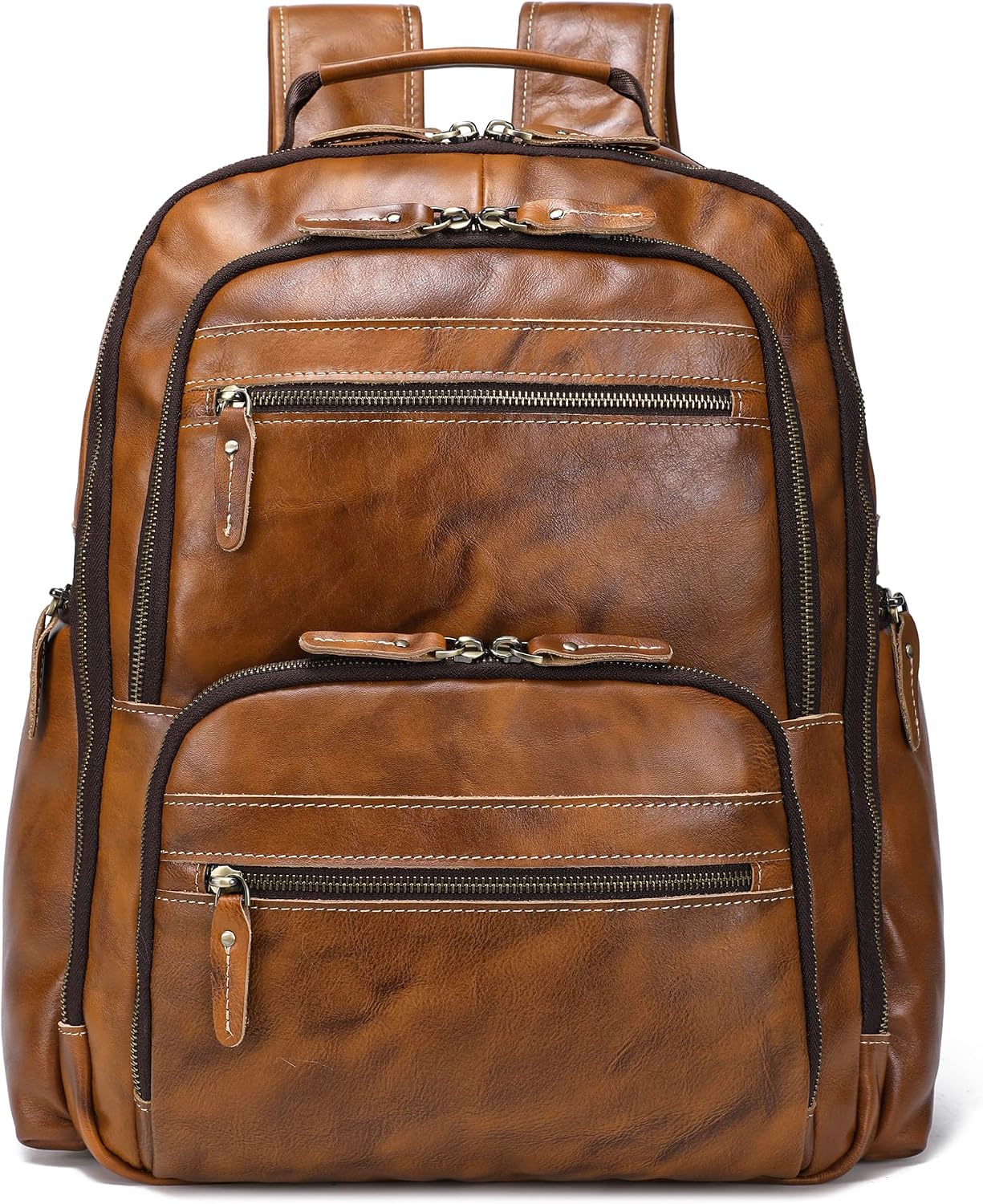 LANNSYNE Vintage Full Grain Leather Backpack For Men, 17.3'' Laptop Bag Causal Rucksack Shoulder Bag Overnight For Business/Travel/Camping