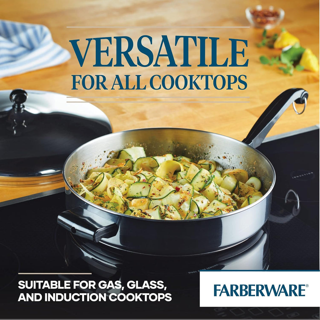 Farberware Classic Saute Pan / Frying Pan / Fry Pan with Lid and Helper Handle - 4.5 Quart, Silver, 50012