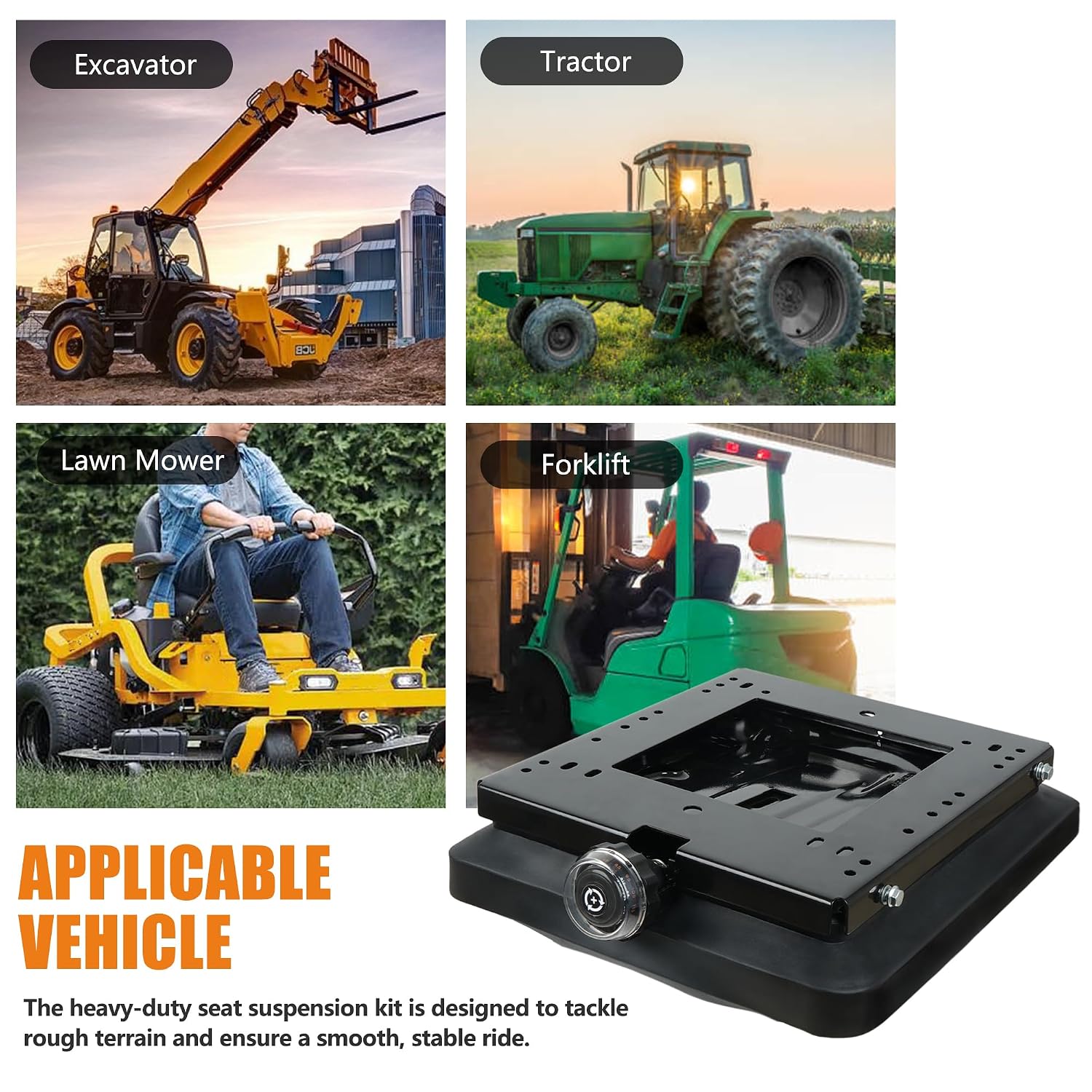 Universal Seat Suspension Kit Without Seat Slider Fit for Zero Turn Lawn Mower, Tractor, Forklift, Compatible with Most Aftermarket Seats-Same Day Shipping