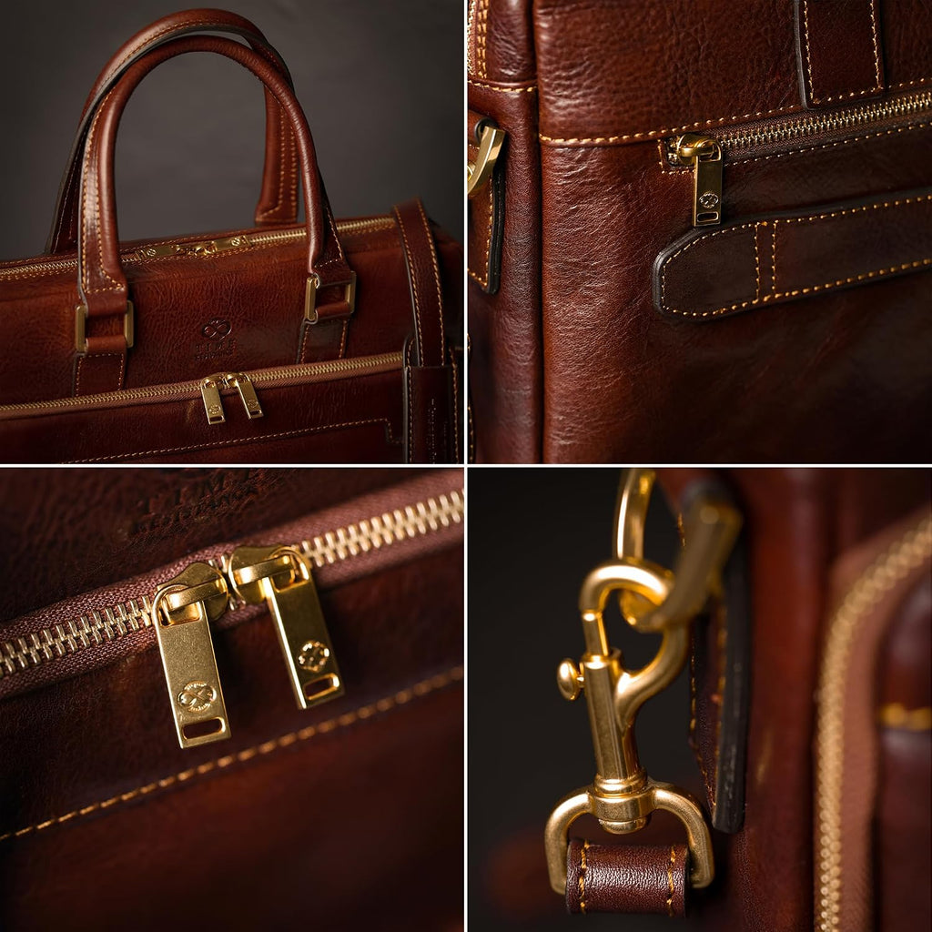 Time Resistance Leather Briefcase - Italian Handmade Leather Laptop Bag - Briefcase for Men and Women - Computer Bag
