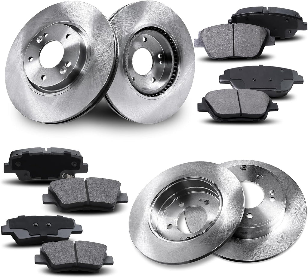 Front & Rear Disc Brake Rotors & Ceramic Brake Pads Kit Fit for Hyundai 2011-2015 Sonata, for Kia 2011-2015 Optima, 31427 31424 D1444 D1445