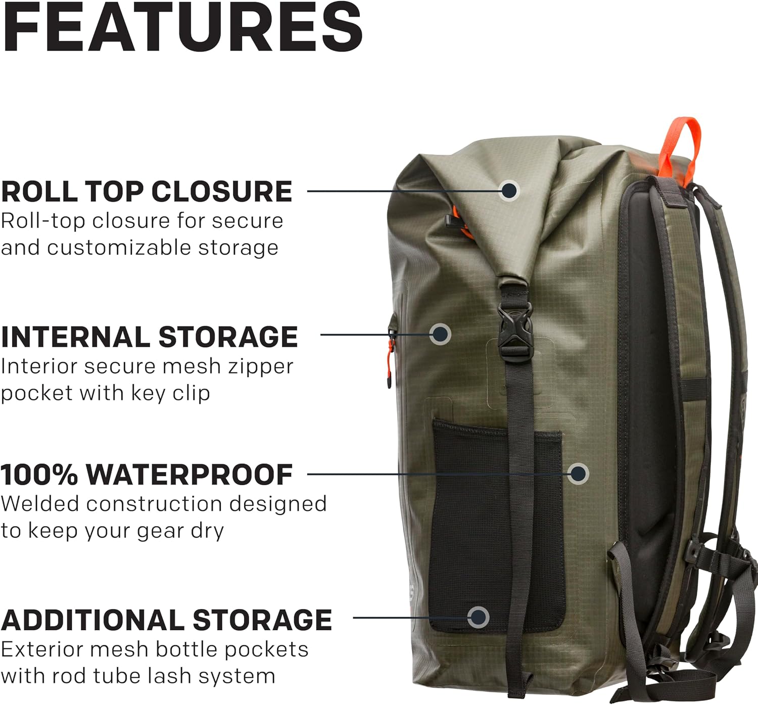 Grundéns Wayward Roll Top Backpack | Waterproof, 38L, Deep Depths