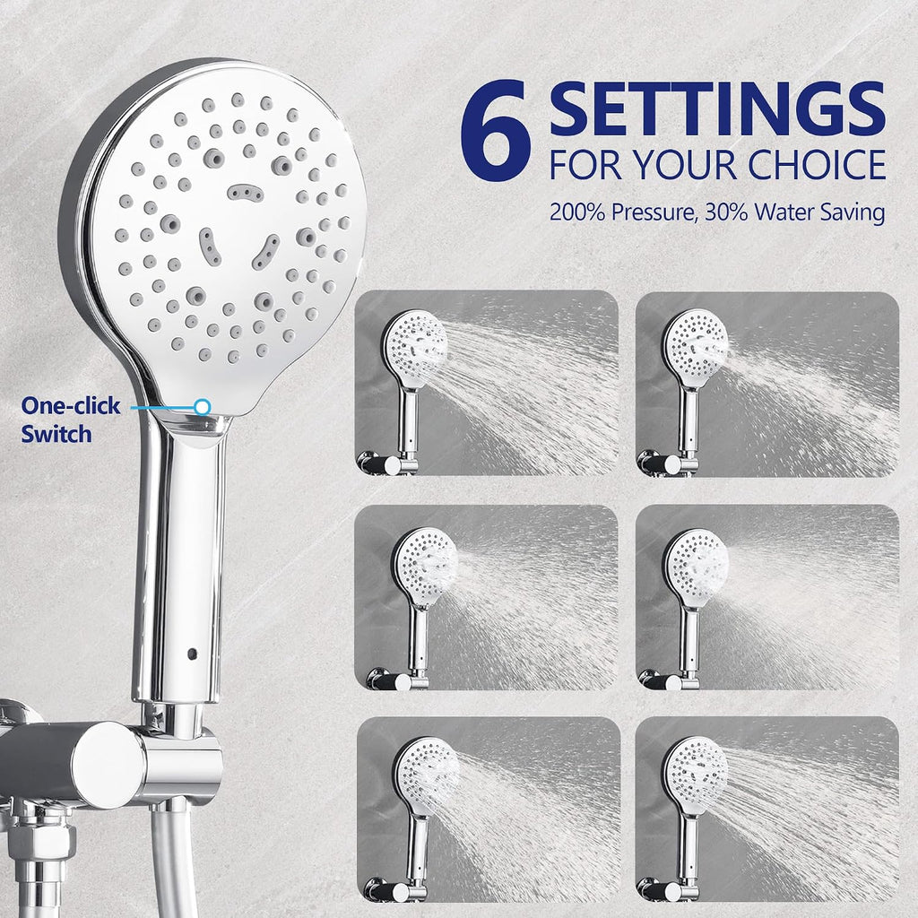 Bathroom Shower Faucet Set Wall Mounted Rainfall Shower System 10 Inches High Pressure Shower Head and Multifunctional Shower Handheld, Included Rough-in Valve and Trim Kit Polished Chrome