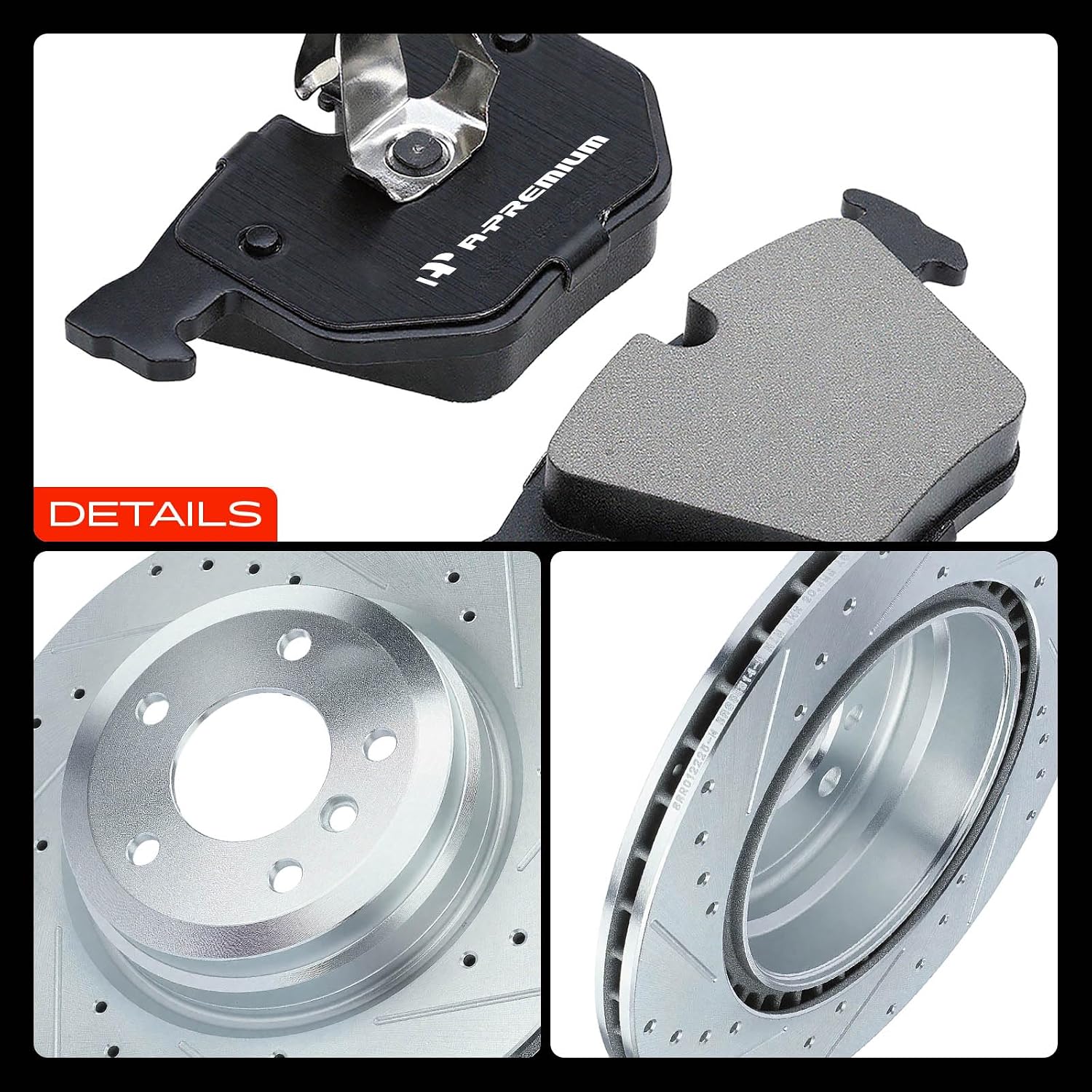 A-Premium 13.23 inch(336 mm) Rear Drilled and Slotted Disc Brake Rotors + Ceramic Pads Kit Compatible with Select BMW Models - E90 330i/330xi/, E92 335d/335i/335i xDrive/335is/335xi, E84 X1, 6-PC Set