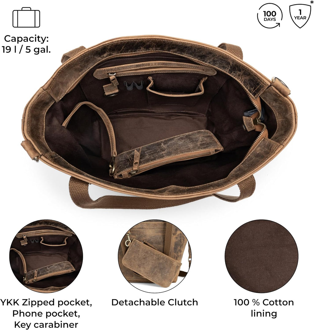 BERLINER BAGS Vintage Genuine Leather Tote Bag Verona, Handbag, Large Shopper, Work Bag for Women