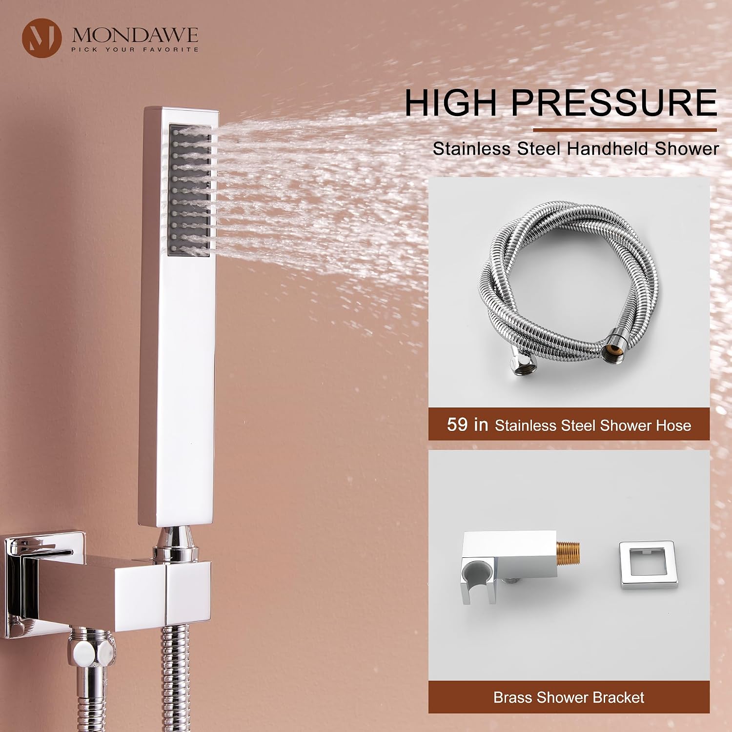 MONDAWE 12 In Thermostatic Shower System, Ceiling Mounted High Pressure Shower Head with Handheld,6 Body Jets, Bathroom Shower Faucet Set in Chrome