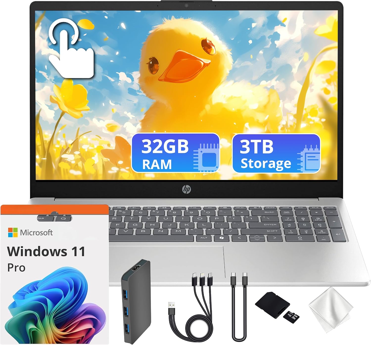 HP 15.6' FHD Touchscreen Laptop, Intel 10-Core i5-1334U, 32GB RAM, 3TB Storage (2TB SSD+1TB Docking Station Set), Intel Graphics, Copilot, Number Pad, 720p Webcam, Wi-Fi 6, Win 11 Pro, Silver