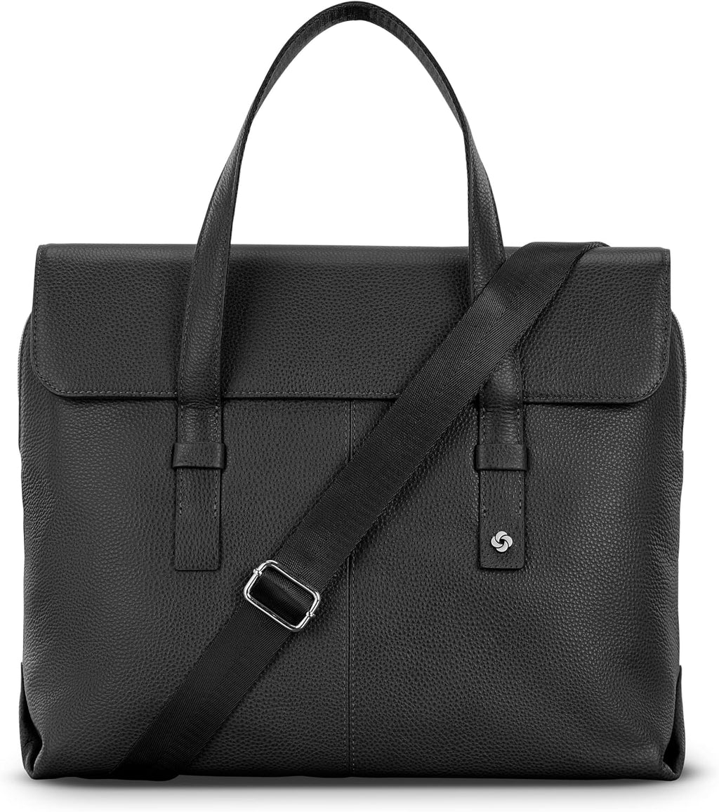 Samsonite Mobile Solution 2 Convertible Leather Briefcase, Pebbled Leather Laptop Bag with Crossbody Strap, Padded Sleeve, StackIt™ Strap & Organizational Pockets – Professional Work Tote