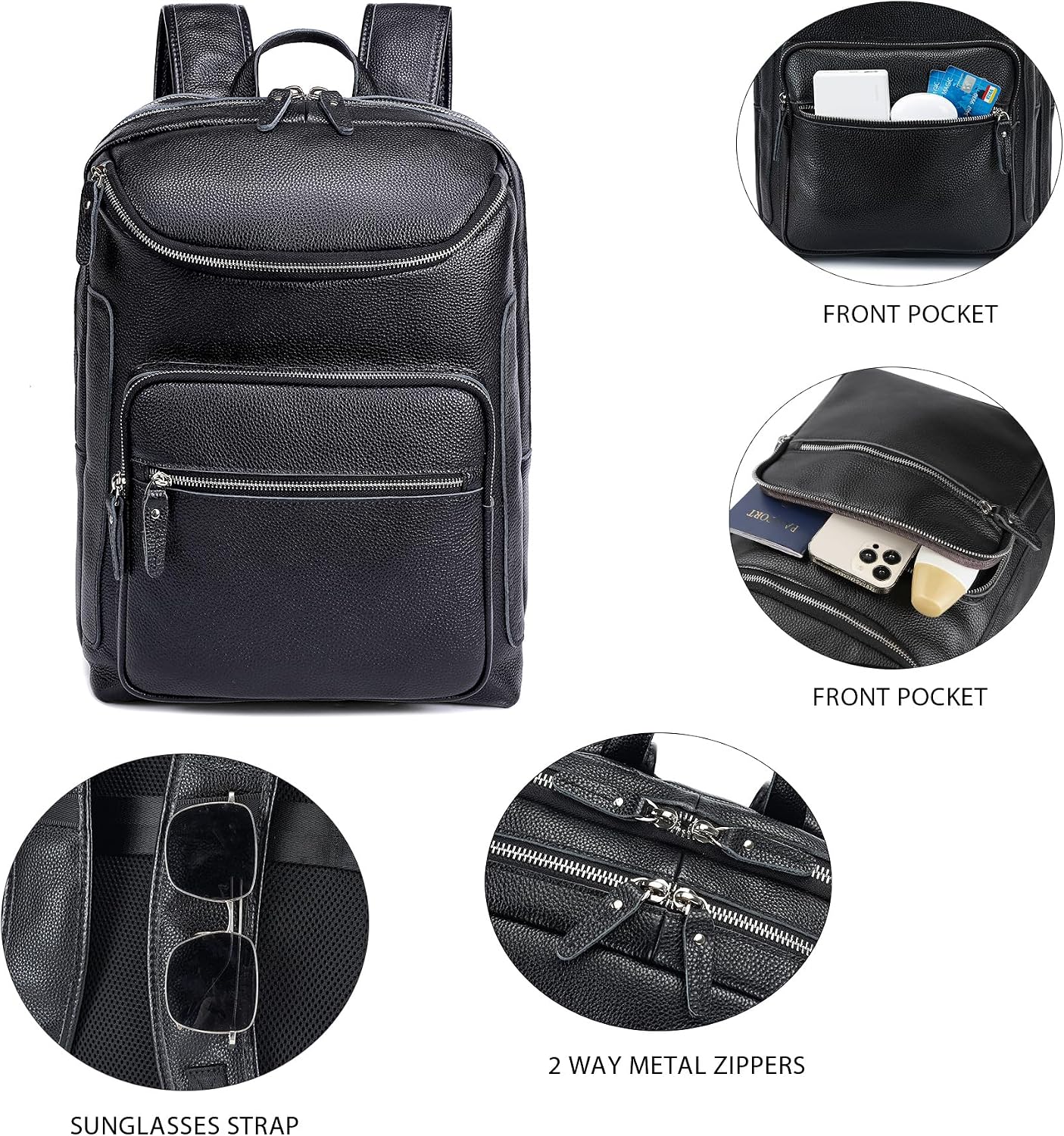 LANNSYNE Leather Backpack For Men, 15.6' Leather Laptop Backpack Hiking Travel Bag Camping Rucksack